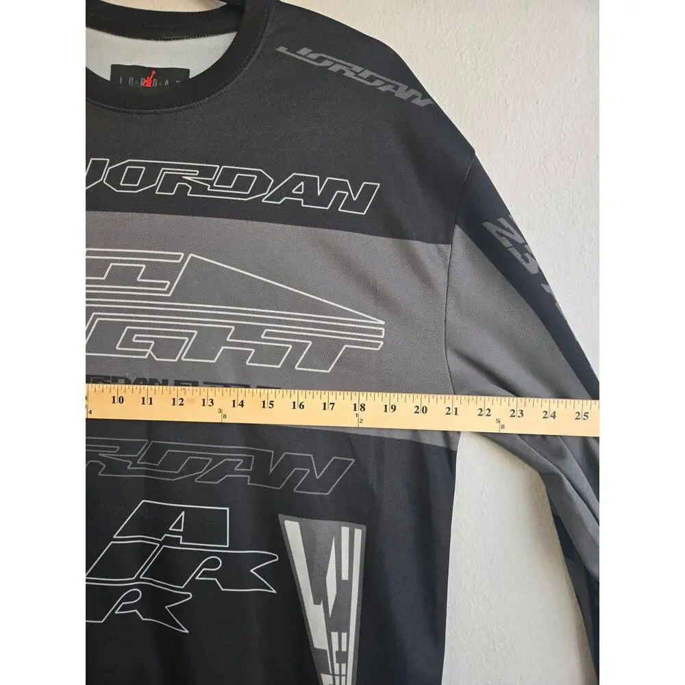 Jordan Flight‎ Printed Long Sleeve Jersey Shirt Black Gray Graphic Size S